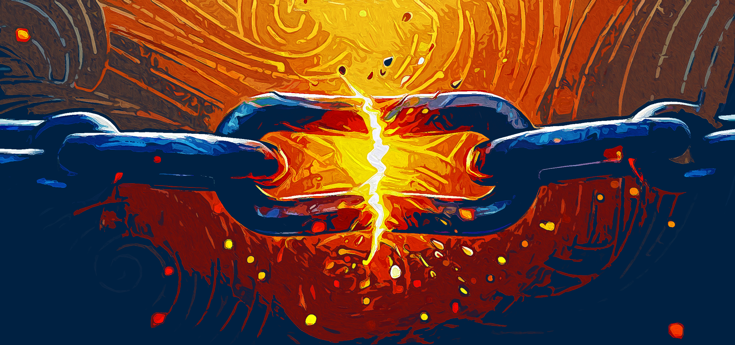 A chain link breaking open in flame and light